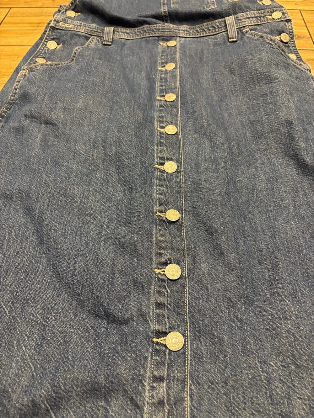 Levis Denim Long Overall Dress Button Front Midi Maxi Size Medium - Picture 3 of 9